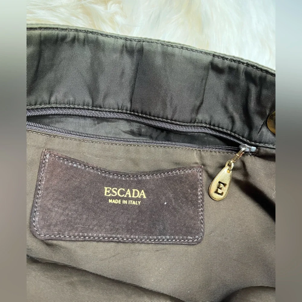 Escada Vintage Lux Quilted Nylon Tote/Shoulder Bag Olive Green and Brown - Picture 10 of 17
